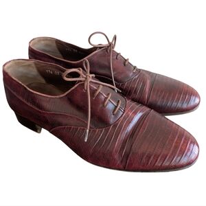Vintage Lou Myles 8.5 Red Snake Skin Lace Up Loafers Mens